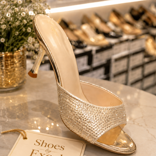 Glamour Gold Heeled Mules – Λαμπερά Εξώφτερνα Παπούτσια με Στρας (10cm)!!!LT2525