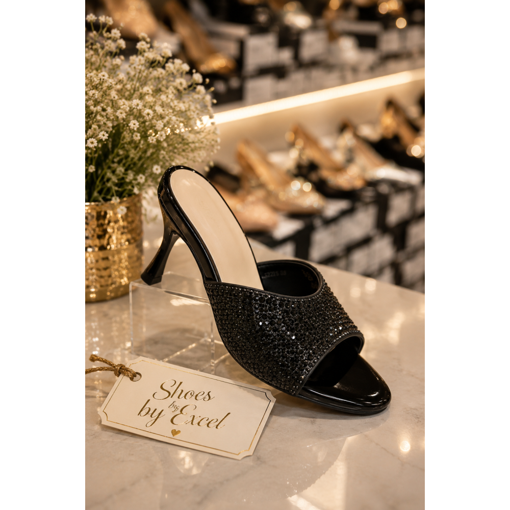GLAMOUR BLACK HEELED MULES – ΛΑΜΠΕΡΑ ΕΞΩΦΤΕΡΝΑ ΠΑΠΟΥΤΣΙΑ ΜΕ ΣΤΡΑΣ (10CM)!!!LT2525