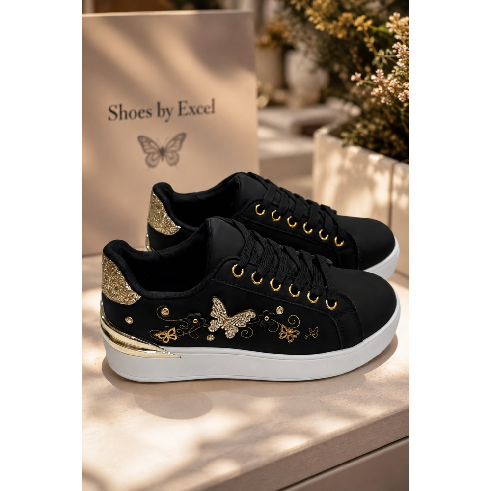 ΓΥΝΑΙΚΕΙΑ ΑΝΑΤΟΜΙΚΑ SNEAKERS EXCEL ΜΕ ΚΕΝΤΗΤΕΣ ΠΕΤΑΛΟΥΔΕΣ & ΣΤΡΑΣ – ΜΑΥΡΟ,ΑΣΗΜΊ & ΧΡΥΣΌ!!!AE12-YD9974