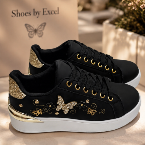 ΓΥΝΑΙΚΕΙΑ ΑΝΑΤΟΜΙΚΑ SNEAKERS EXCEL ΜΕ ΚΕΝΤΗΤΕΣ ΠΕΤΑΛΟΥΔΕΣ & ΣΤΡΑΣ – ΜΑΥΡΟ & ΛΕΥΚΟ!!!AE12-YD9974