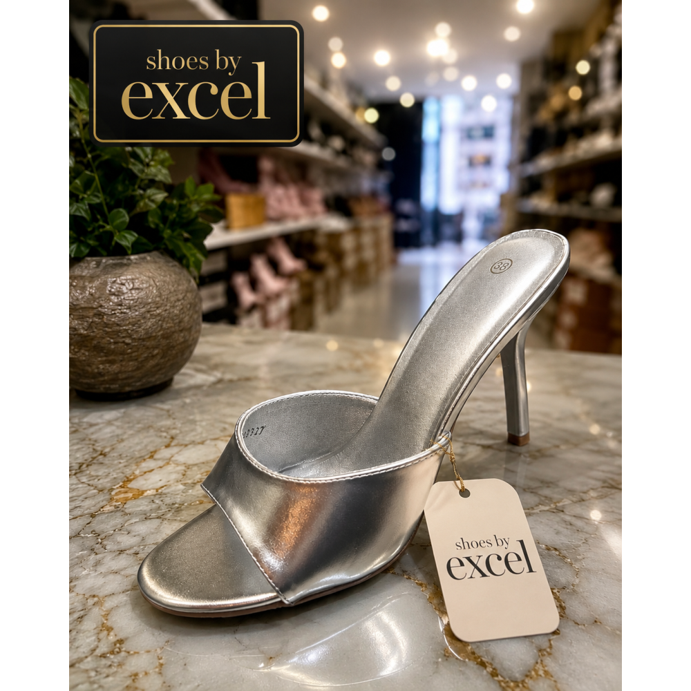 Metallic Ασημί Mules με Σταθερό Τακούνι !!!OM8617