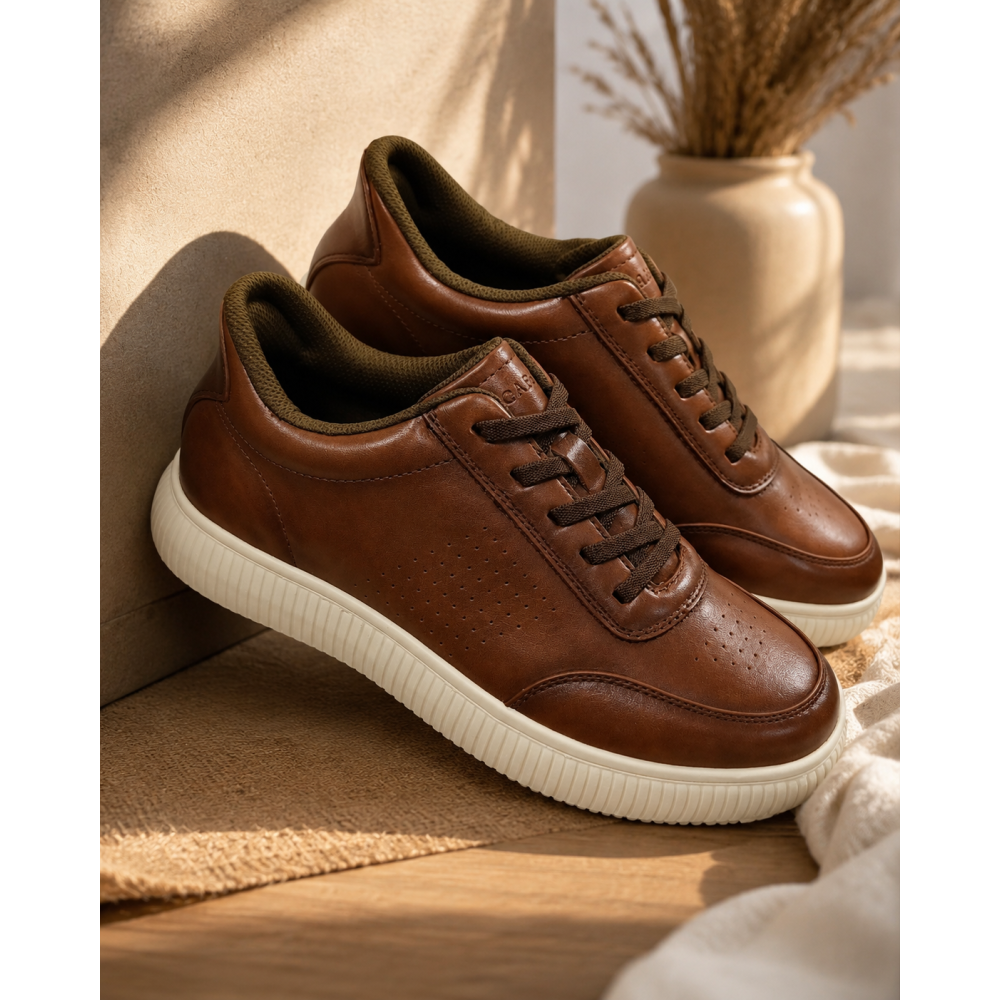 Ανδρικά Δερμάτινα Ανατομικά Sneakers DECARSDZ – Σχεδιασμένα στο Παρίσι (Καφέ)Y307