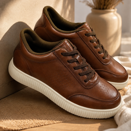 Ανδρικά Δερμάτινα Ανατομικά Sneakers DECARSDZ – Σχεδιασμένα στο Παρίσι (Καφέ)Y307