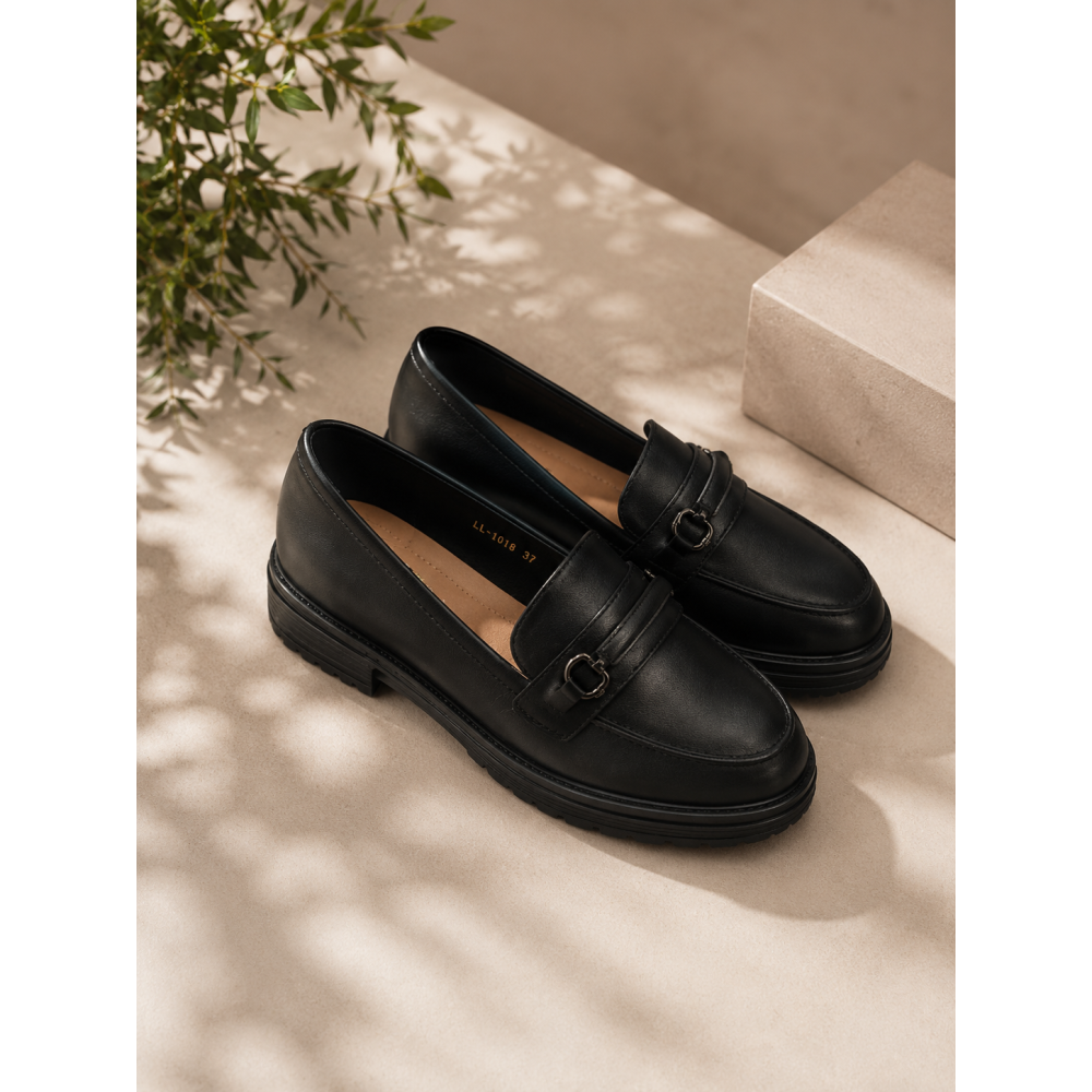 Μαύρα Loafers με Διακοσμητική Αγκράφα και Chunky Σόλα!!! LL-1618