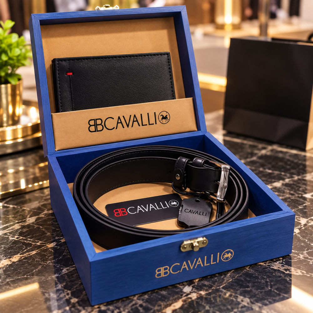 Luxury Men's Gift Box: Δερμάτινο Σετ Ζώνη & Πορτοφόλι σε Πολυτελή Ξύλινη Συσκευασία
