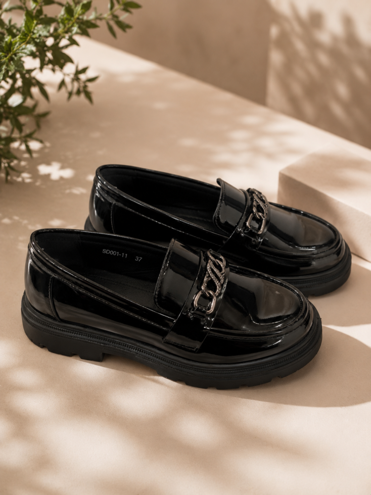 CHUNKY LOAFERS ΛΟΥΣΤΡΙΝΙ ΜΕ ΛΑΜΠΕΡΗ ΑΓΚΡΑΦΑ – ΜΑΥΡΟ!!!5520-11