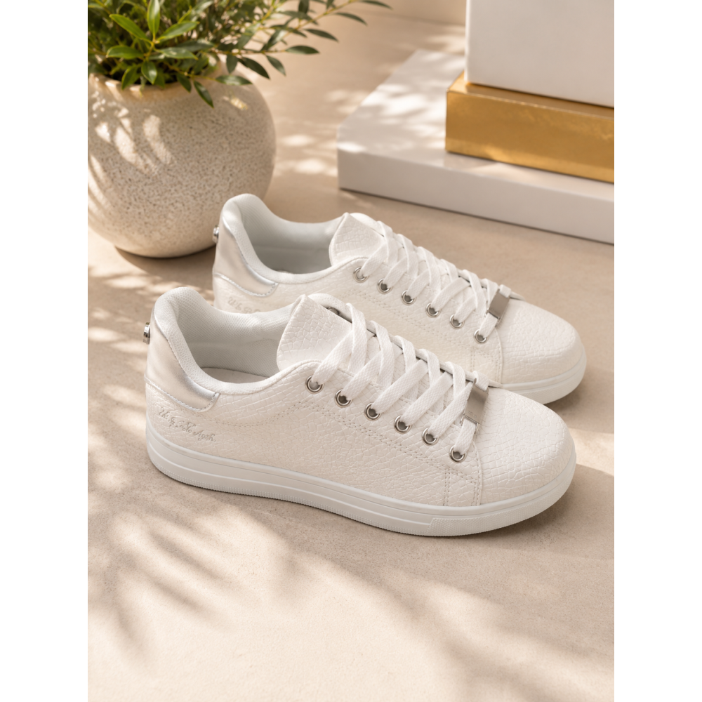 Γυναικεία Croco Sneakers με Metallic Λεπτομέρειες – Λευκό / Μαύρο!!!OX-2528