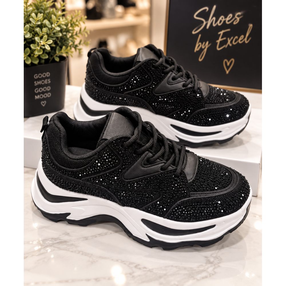 Γυναικεία Chunky SneakersShoes by  Excel με Στρας – Διαθέσιμα σε Μαύρο & Λευκό!!!BO-193