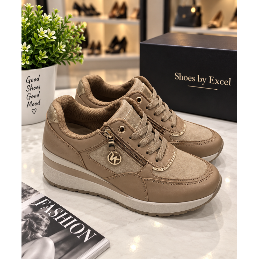 Sneakers Flatforms με Κορδόνια & Διακοσμητικό Φερμουάρ – Μπεζ & Μαύρο!!!868