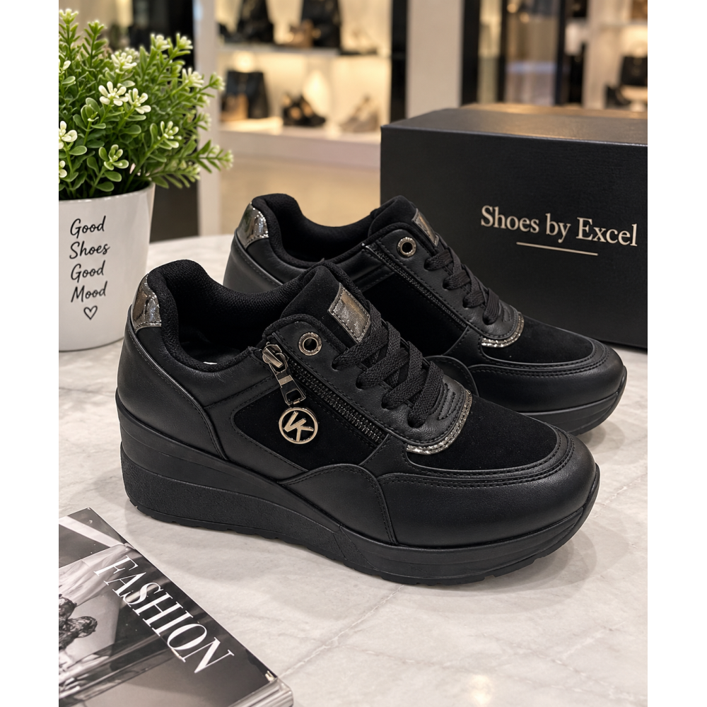SNEAKERS FLATFORMS ΜΕ ΚΟΡΔΟΝΙΑ & ΔΙΑΚΟΣΜΗΤΙΚΟ ΦΕΡΜΟΥΑΡ – ΜΠΕΖ & ΜΑΥΡΟ!!!868