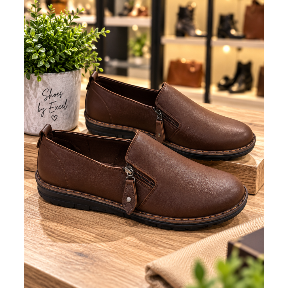 Ανατομικά Παπούτσια Slip-On με Φερμουάρ – Καφέ / Μαύρο!!!S21