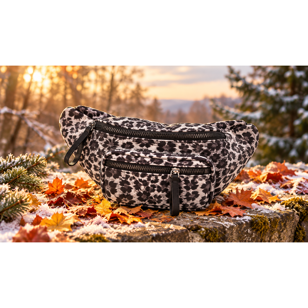 Unisex Τσαντάκι Μέσης / Χιαστί Bag to Bag – Γκρι Λεοπάρ Animal Print!!!TZX-51102