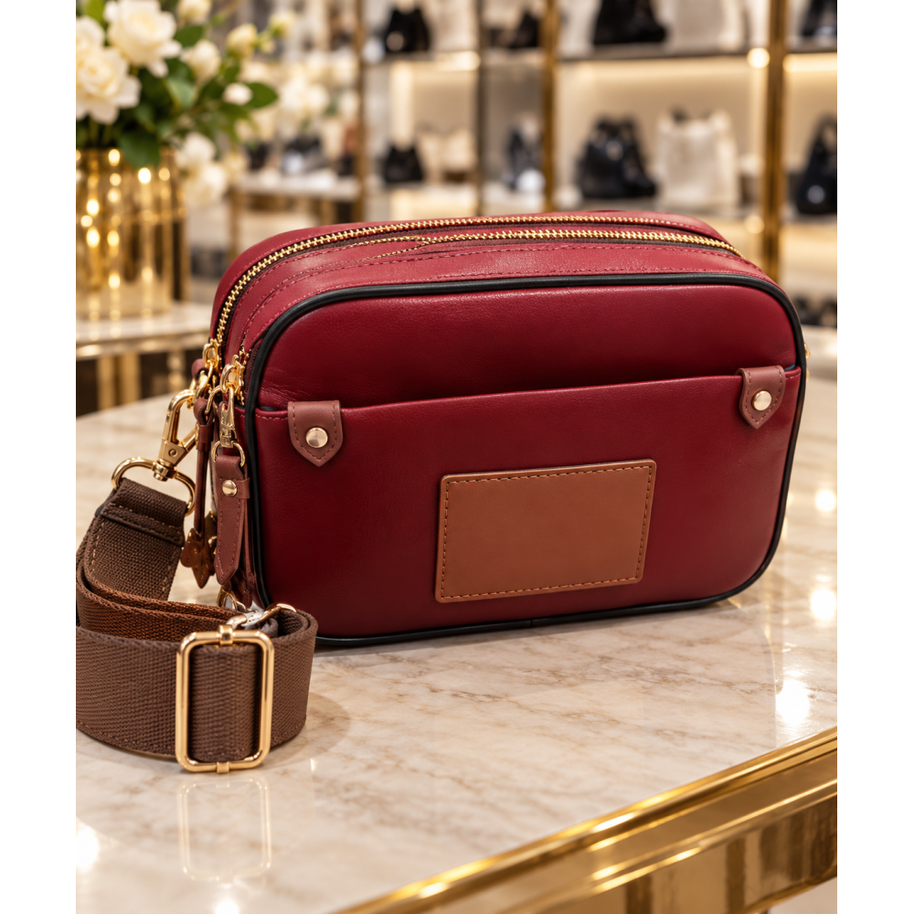 Τσάντα Χιαστί / Ώμου Camera Bag με Διπλό Φερμουάρ – Μπορντό & Μαύρο!!!MC941