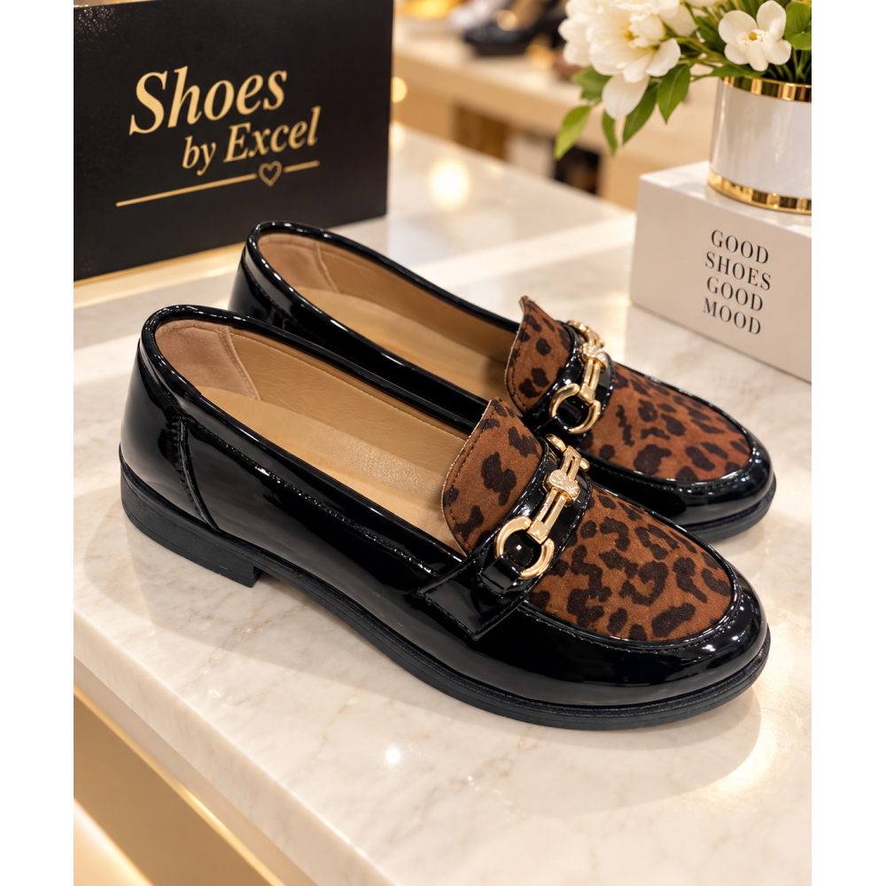 ΓΥΝΑΙΚΕΙΑ ΜΟΚΑΣΙΝΙΑ ΛΟΥΣΤΡΙΝΙ ΜΕ ANIMAL PRINT ΦΑΣΑ & ΧΡΥΣΗ ΑΓΚΡΑΦΑ – SHOES BY EXCEL!!!XY-748